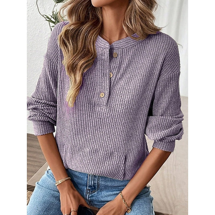 Isadora | Women's Relaxed Fit Ribbed Knit Henley Top with Kangaroo Pocket
