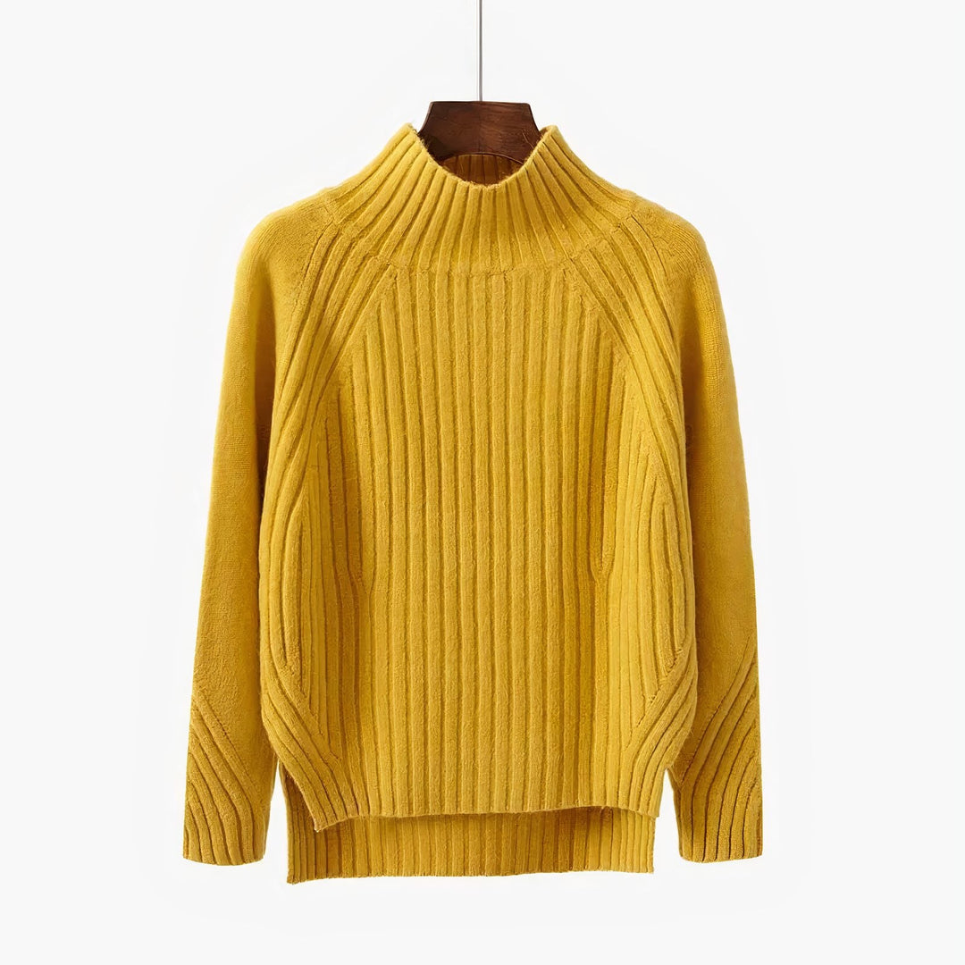 Sade | Women's Ribbed Knit Mock Neck Sweater with Side Splits
