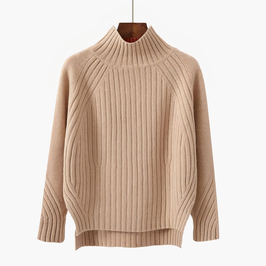 Sade | Women's Ribbed Knit Mock Neck Sweater with Side Splits