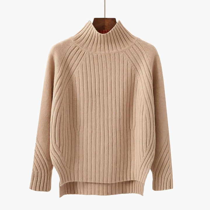 Sade | Women's Ribbed Knit Mock Neck Sweater with Side Splits