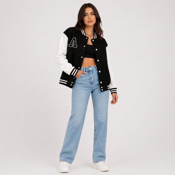 Sarafina | Women's Varsity Bomber Jacket with Contrast Sleeves