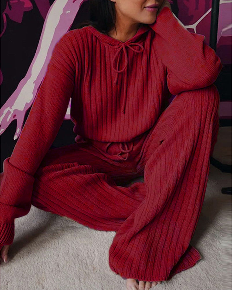 Dahlia | Women’s Rib Knit Hooded Sweater Lounge Set