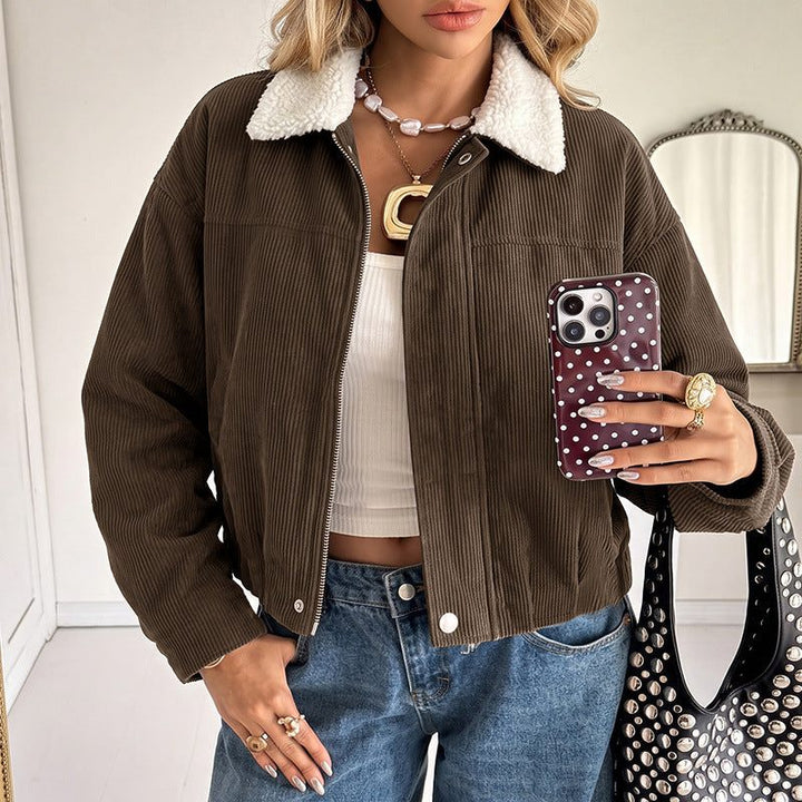 Tegan | Women's Cropped Corduroy Jacket with Fleece Collar