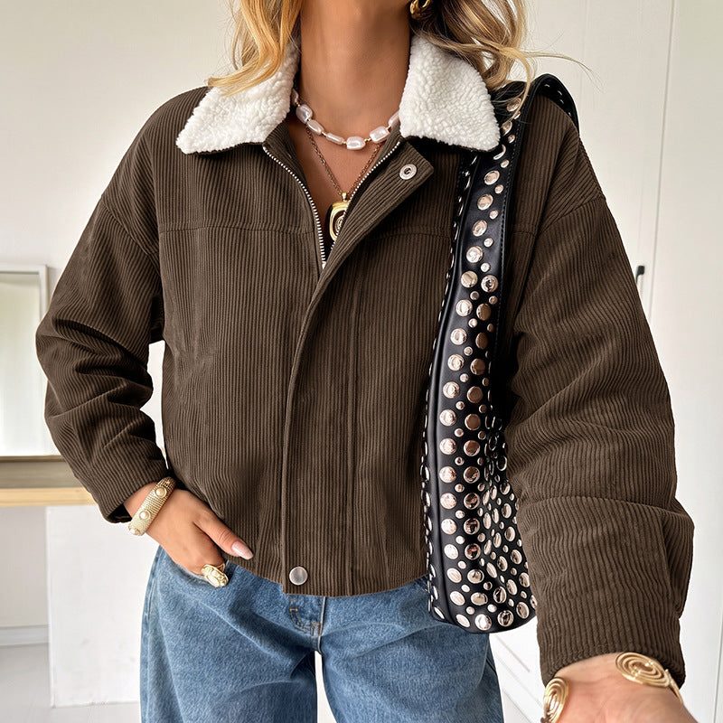 Tegan | Women's Cropped Corduroy Jacket with Fleece Collar