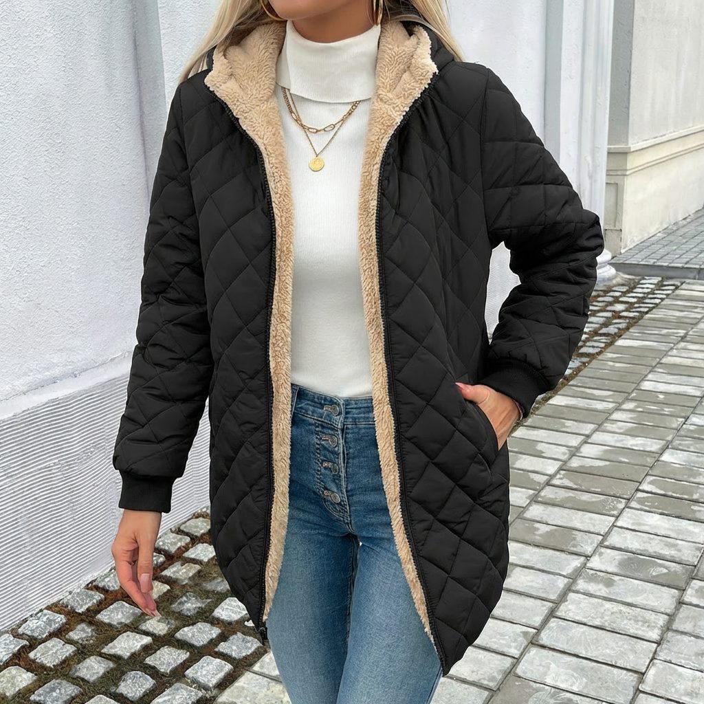 Thaïs | Women's Diamond Quilted Puffer Jacket with Plush Lined Hood