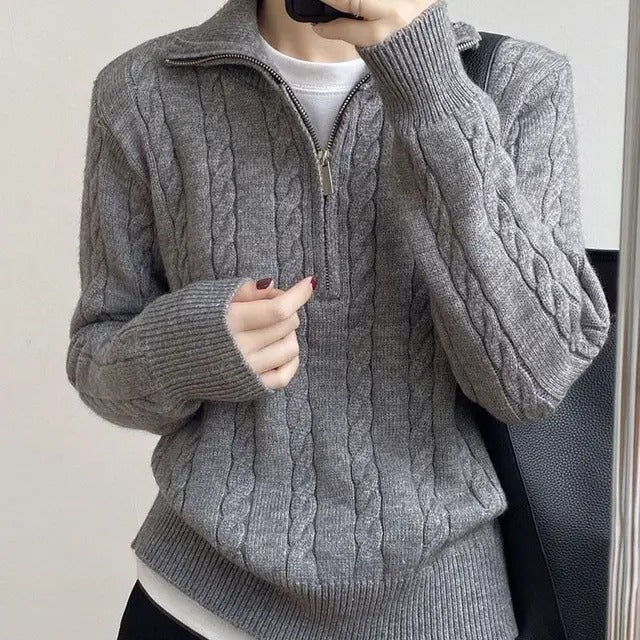 Liesel | Women’s Cropped Cable Knit Quarter Zip Sweater