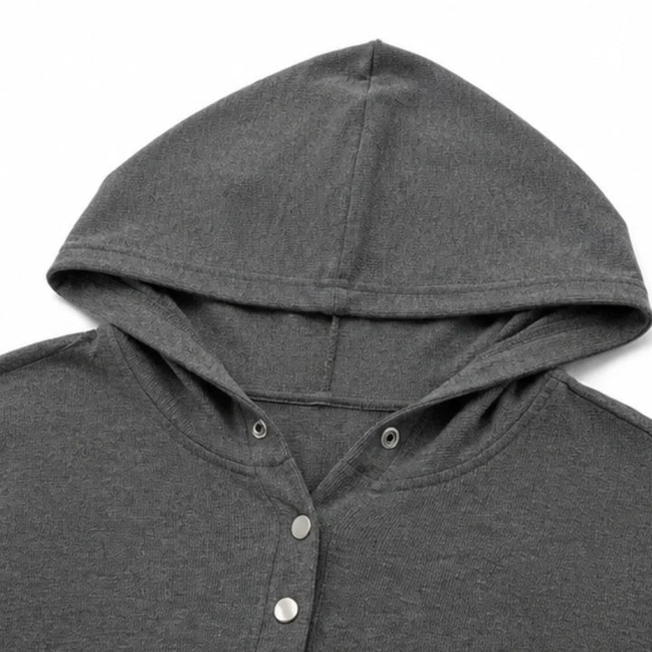 Meredith | Women's Oversized Waffle Knit Henley Hoodie with Button Placket