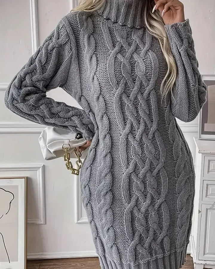 Eleanor | Women’s Chunky Cable Knit Turtleneck Sweater Dress
