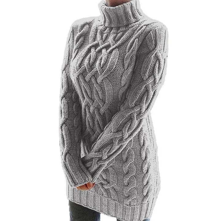 Eleanor | Women’s Chunky Cable Knit Turtleneck Sweater Dress