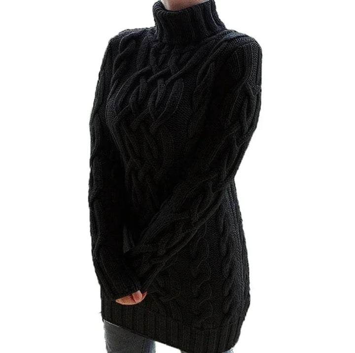 Eleanor | Women’s Chunky Cable Knit Turtleneck Sweater Dress