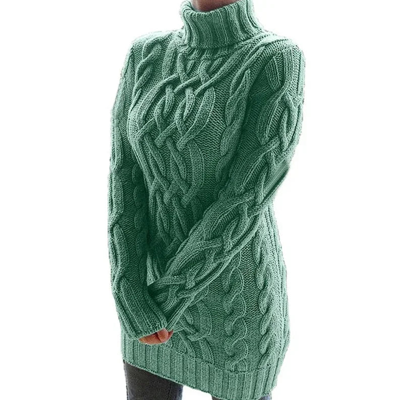 Eleanor | Women’s Chunky Cable Knit Turtleneck Sweater Dress