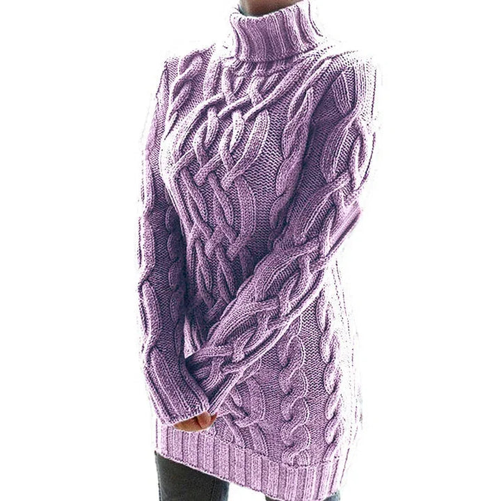 Eleanor | Women’s Chunky Cable Knit Turtleneck Sweater Dress