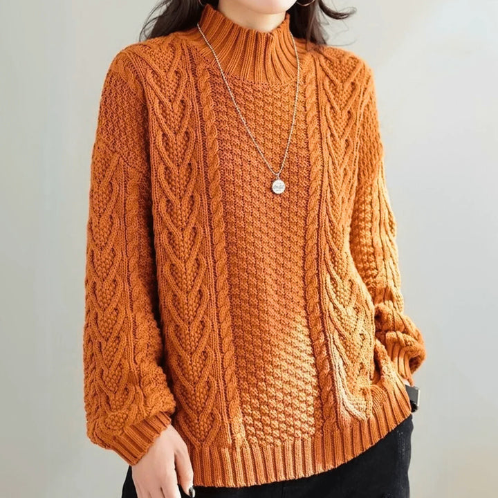 Ingeborg | Women’s Chunky Cable Knit Mock Neck Sweater
