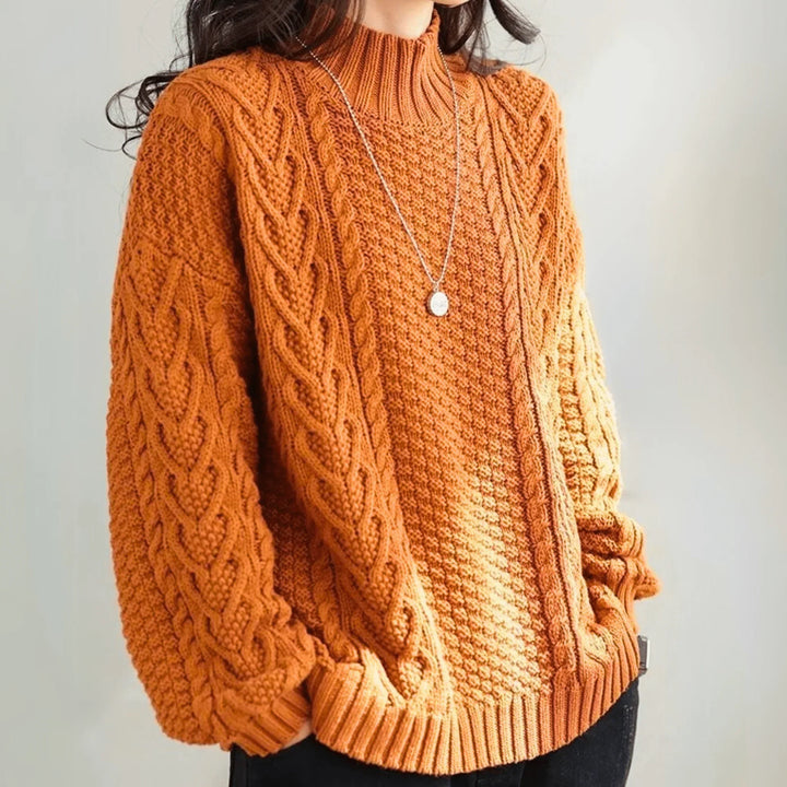 Ingeborg | Women’s Chunky Cable Knit Mock Neck Sweater