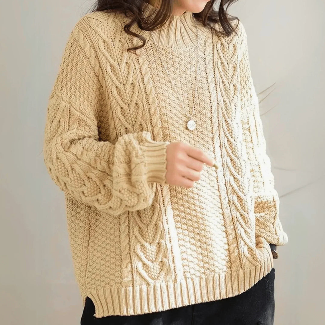 Ingeborg | Women’s Chunky Cable Knit Mock Neck Sweater