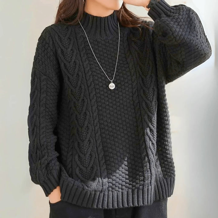 Ingeborg | Women’s Chunky Cable Knit Mock Neck Sweater