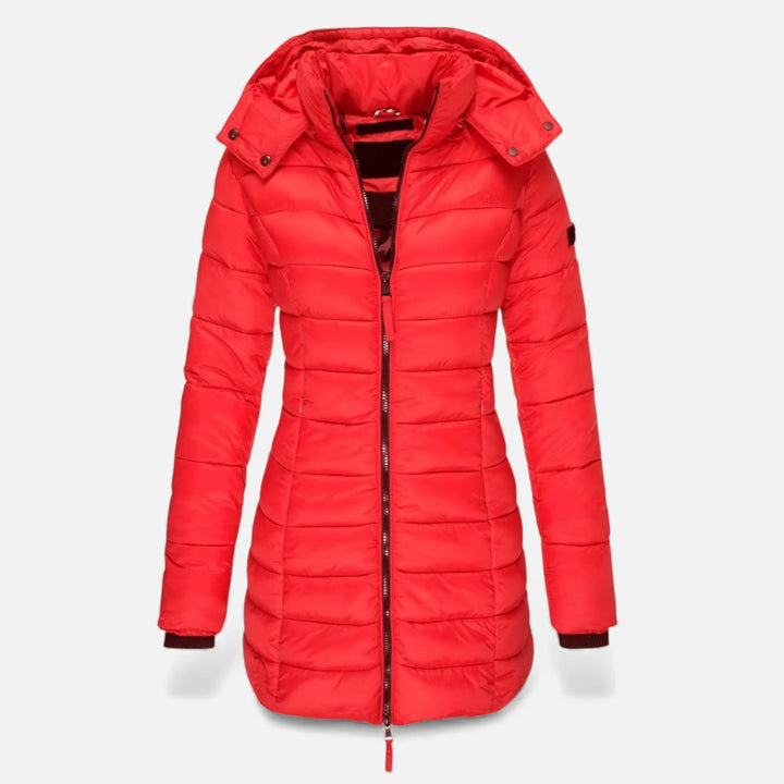 Freya | Women’s Fitted Hooded Mid Length Puffer Jacket