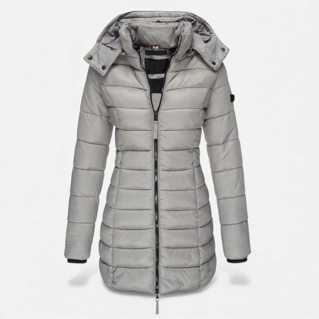 Freya | Women’s Fitted Hooded Mid Length Puffer Jacket