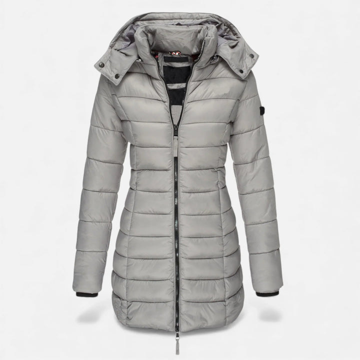 Freya | Women’s Fitted Hooded Mid Length Puffer Jacket