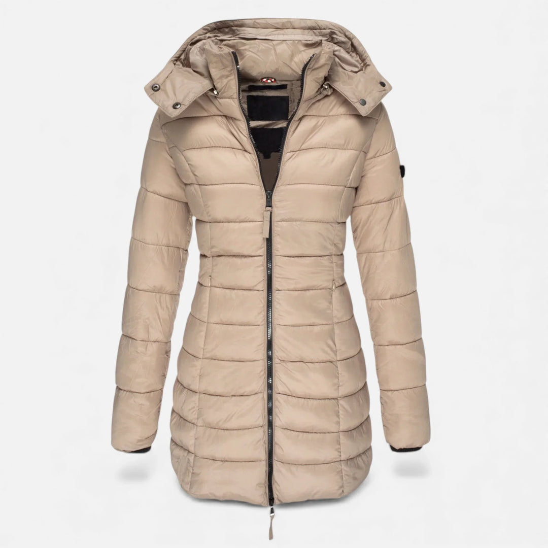 Freya | Women’s Fitted Hooded Mid Length Puffer Jacket