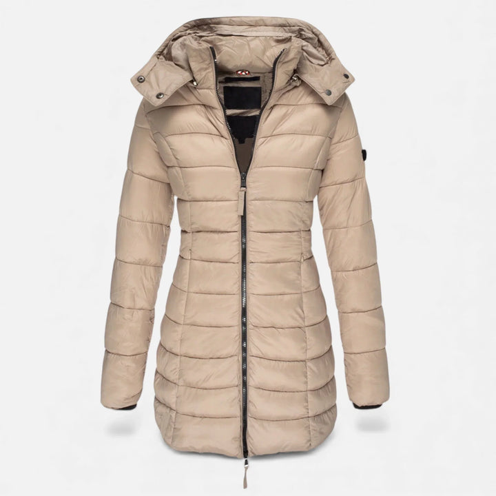 Freya | Women’s Fitted Hooded Mid Length Puffer Jacket