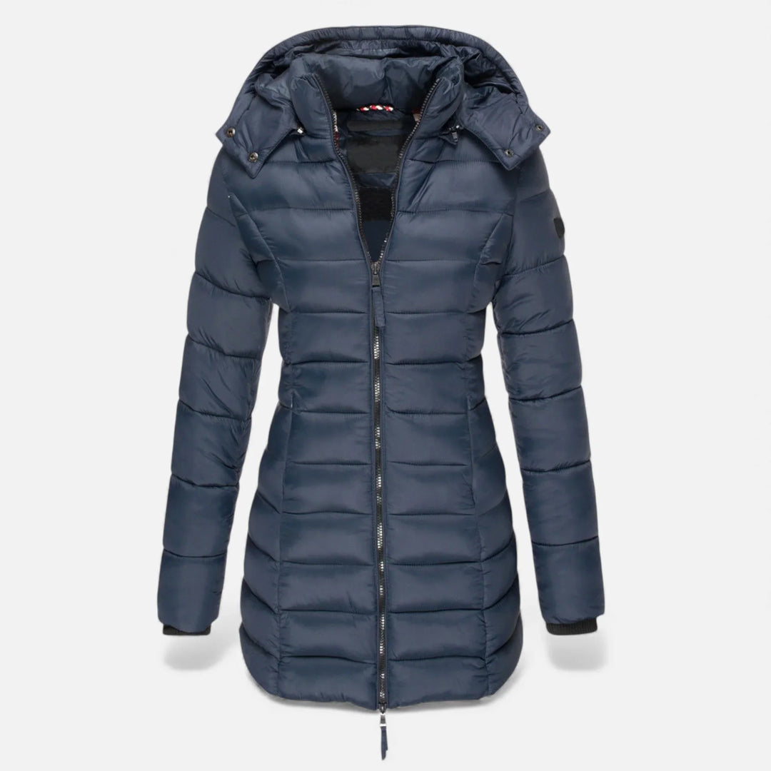 Freya | Women’s Fitted Hooded Mid Length Puffer Jacket