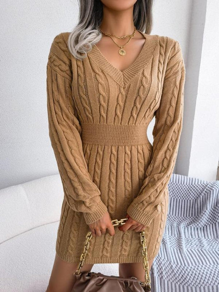 Mallory | Women’s Cable Knit V Neck Sweater Dress