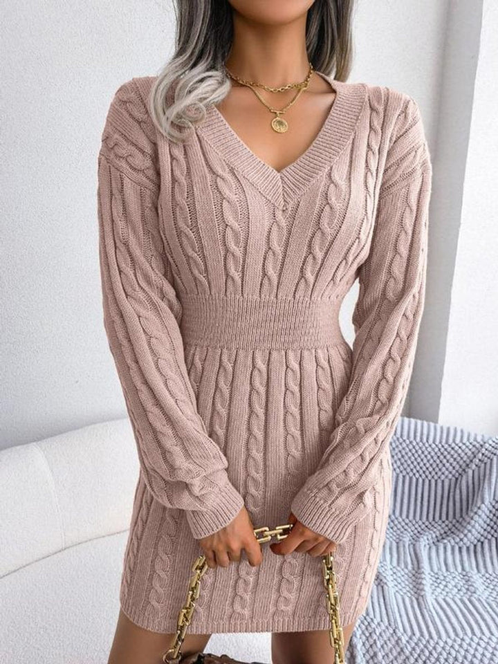 Mallory | Women’s Cable Knit V Neck Sweater Dress