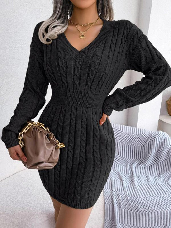 Mallory | Women’s Cable Knit V Neck Sweater Dress