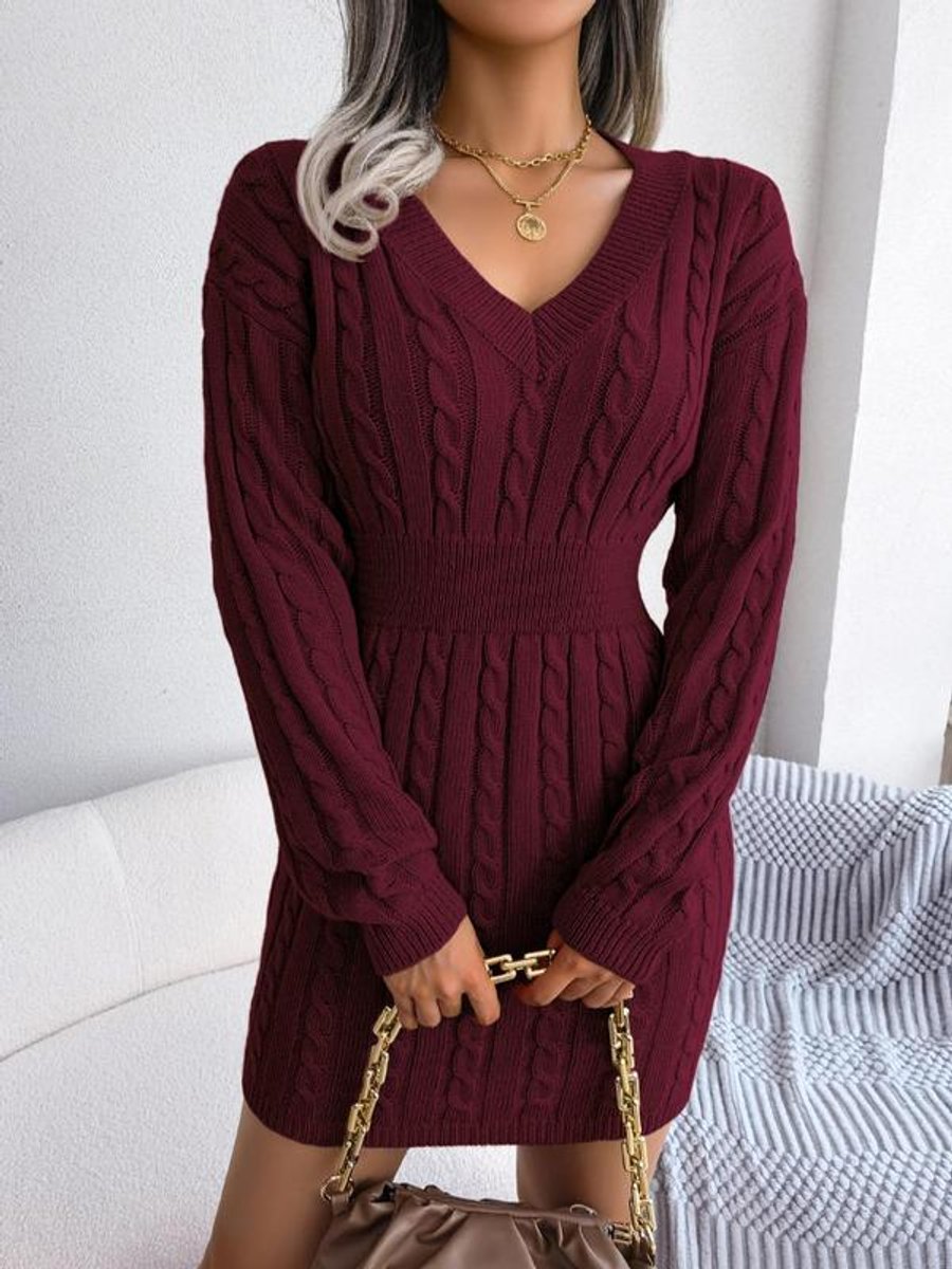 Mallory | Women’s Cable Knit V Neck Sweater Dress