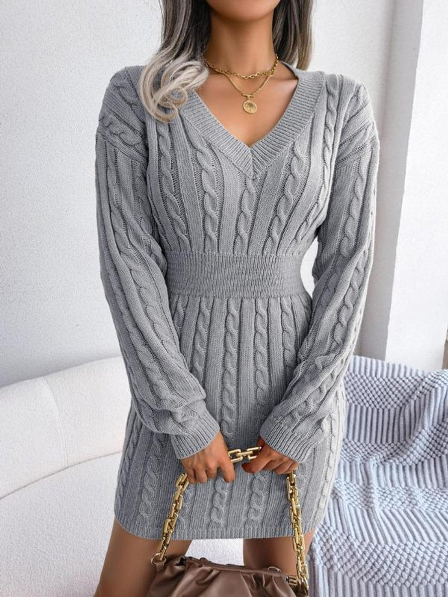 Mallory | Women’s Cable Knit V Neck Sweater Dress