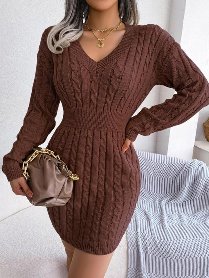 Mallory | Women’s Cable Knit V Neck Sweater Dress