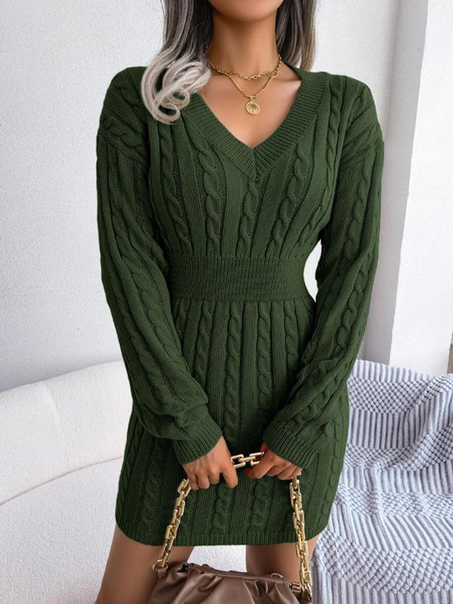Mallory | Women’s Cable Knit V Neck Sweater Dress