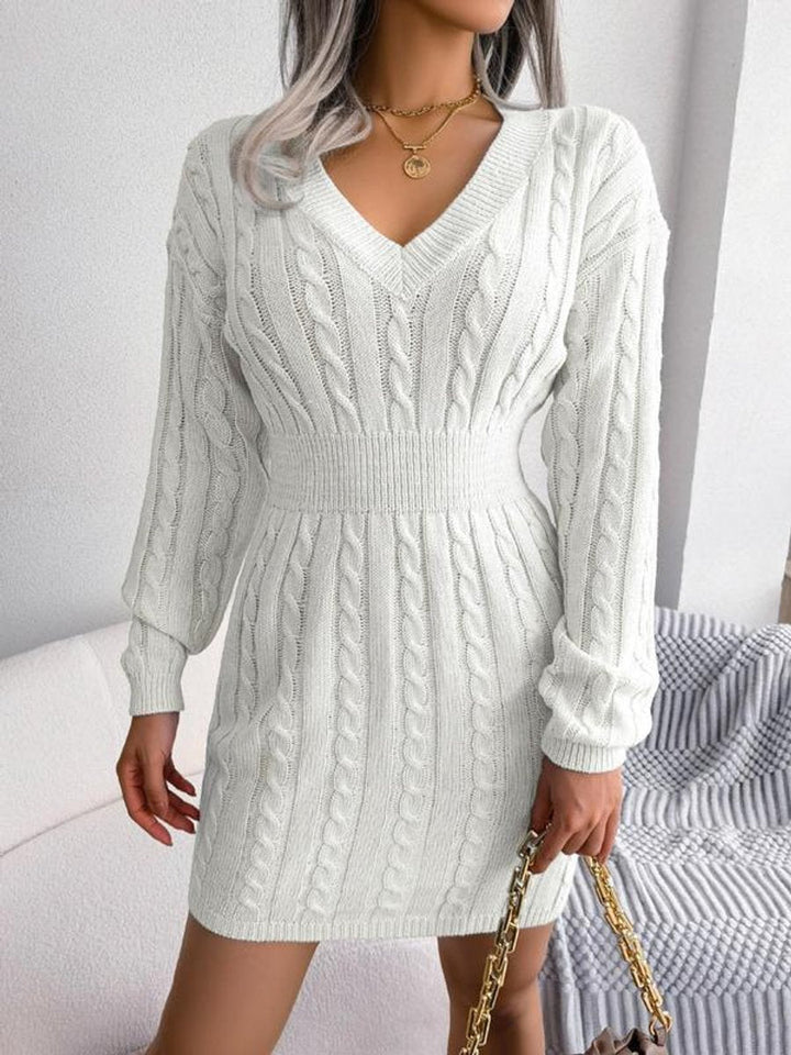 Mallory | Women’s Cable Knit V Neck Sweater Dress