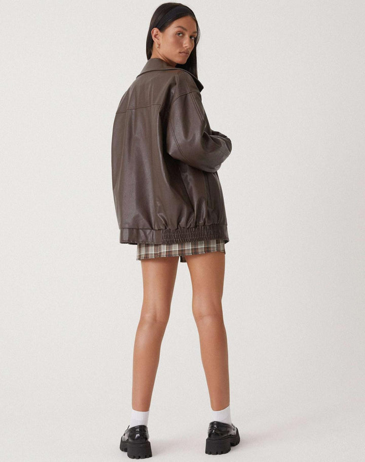 Ruby | Women's Oversized Faux Leather Zip-Up Bomber Jacket