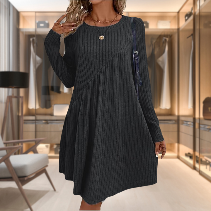 Kinsley | Women’s Long Sleeve A Line Ribbed Knit Dress