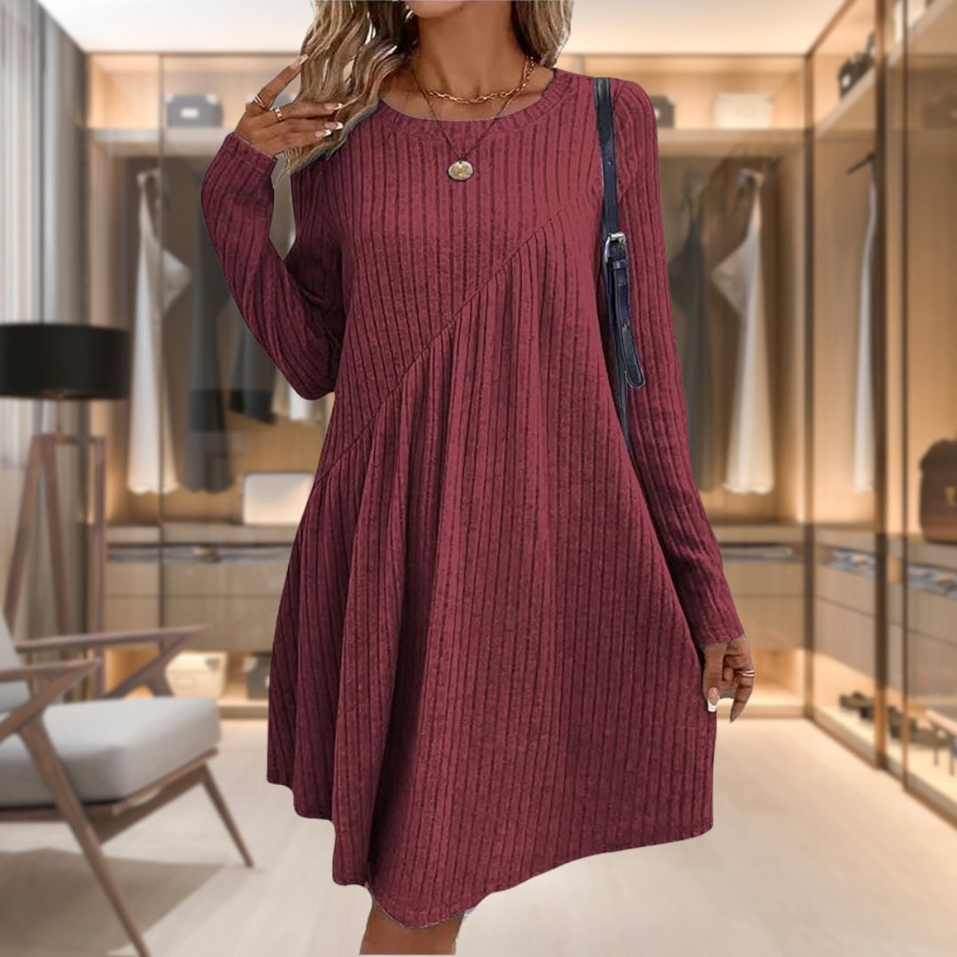 Kinsley | Women’s Long Sleeve A Line Ribbed Knit Dress