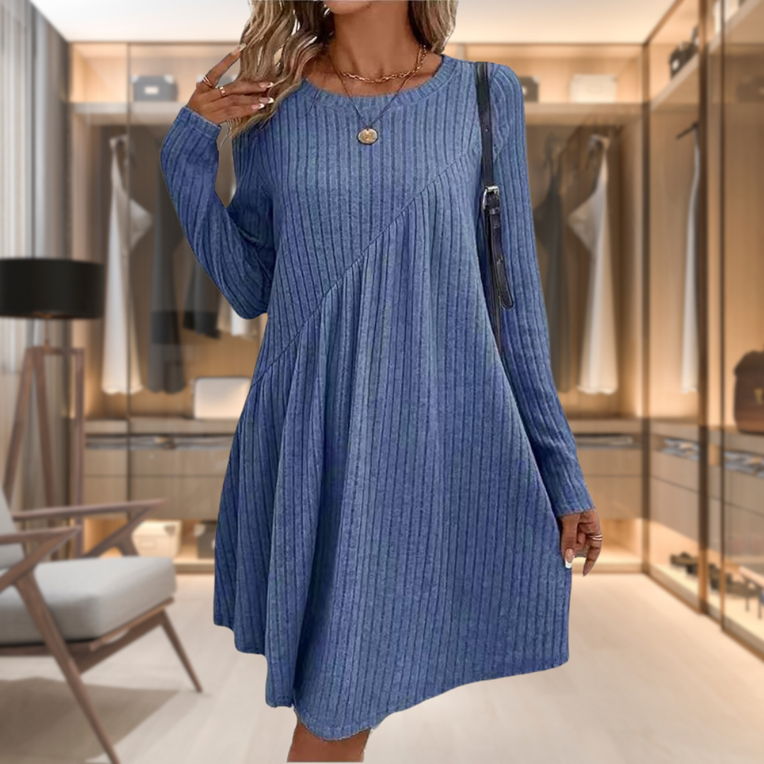 Kinsley | Women’s Long Sleeve A Line Ribbed Knit Dress