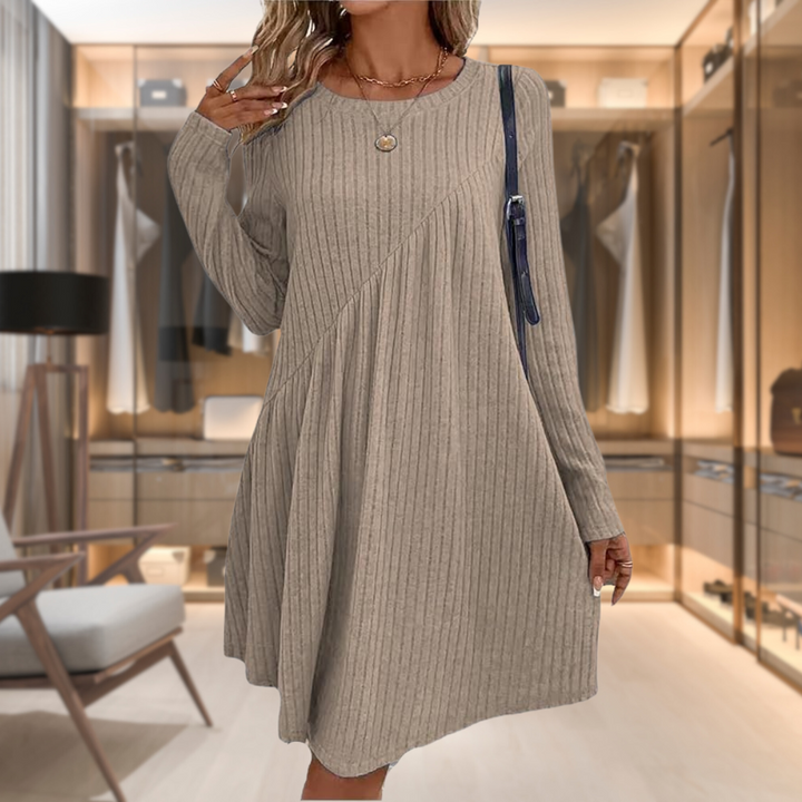 Kinsley | Women’s Long Sleeve A Line Ribbed Knit Dress