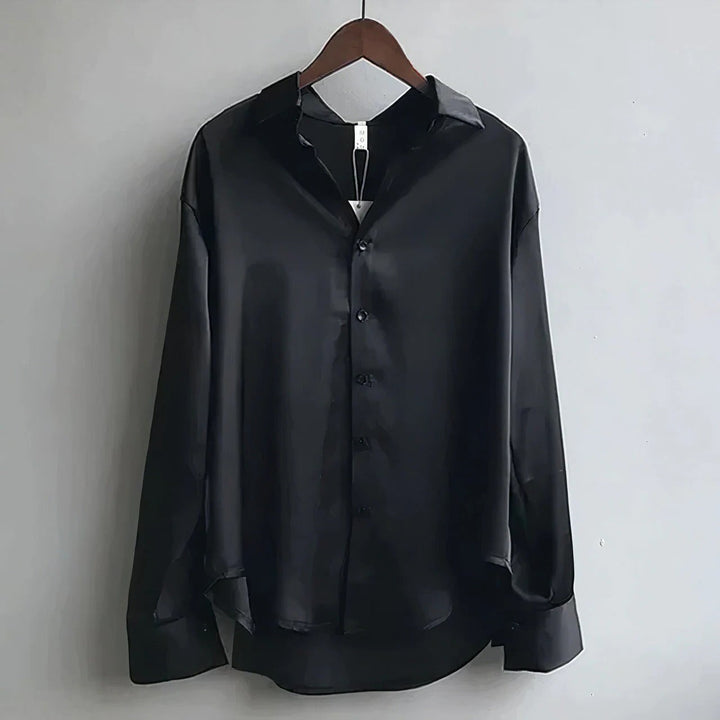 Genevieve | Women's Satin Shirt with Pointed Collar and Buttoned Cuffs