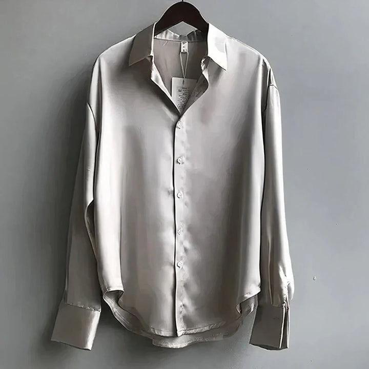 Genevieve | Women's Satin Shirt with Pointed Collar and Buttoned Cuffs