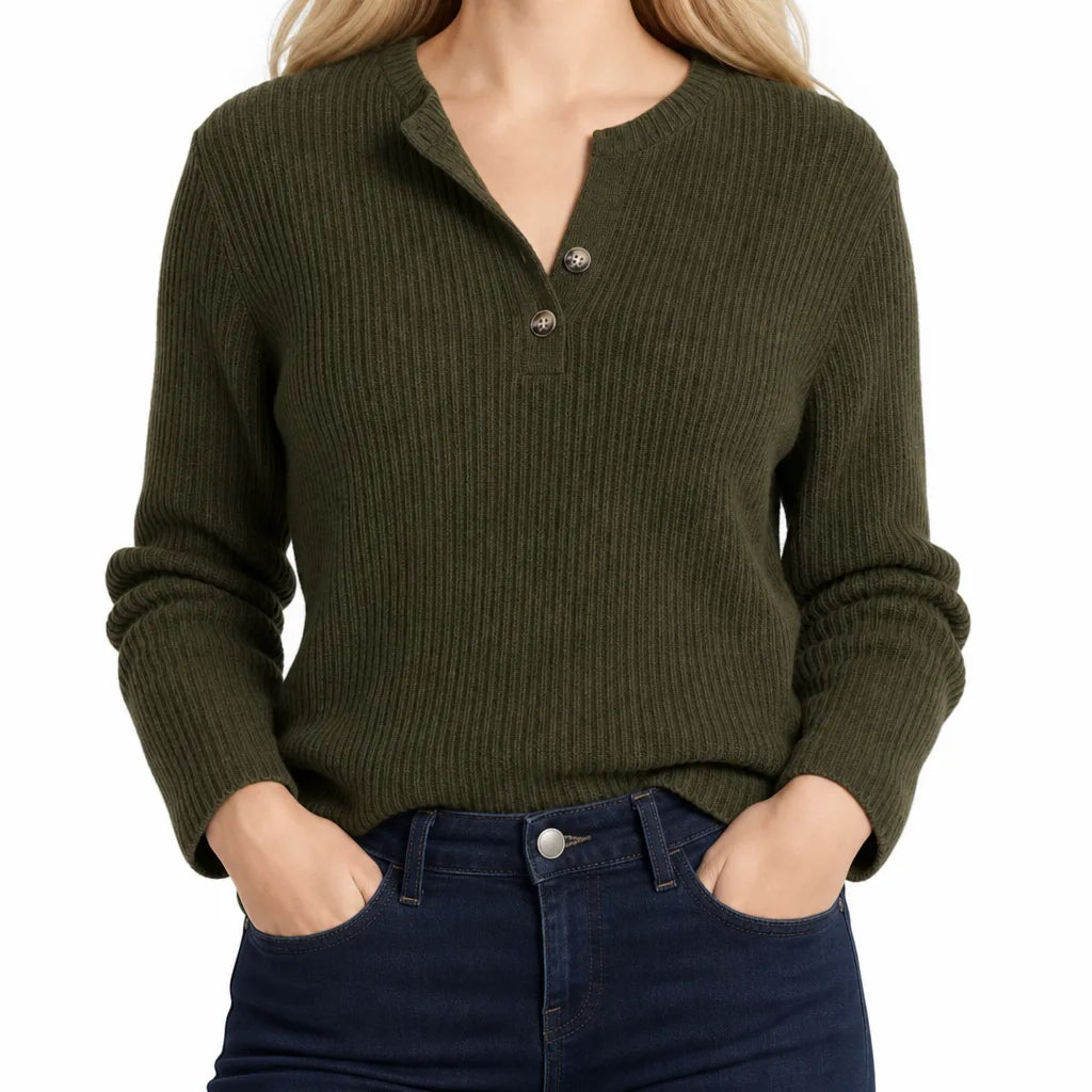 Tamsin | Women’s Ribbed Knit Henley Sweater