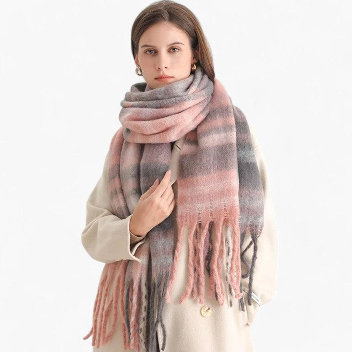 Ivy | Women’s Fuzzy Plaid Blanket Scarf with Thick Tassels