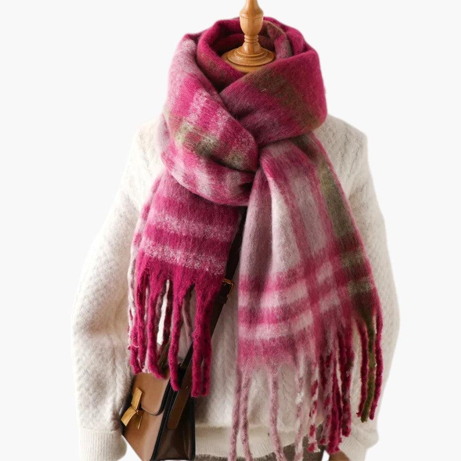 Ivy | Women’s Fuzzy Plaid Blanket Scarf with Thick Tassels
