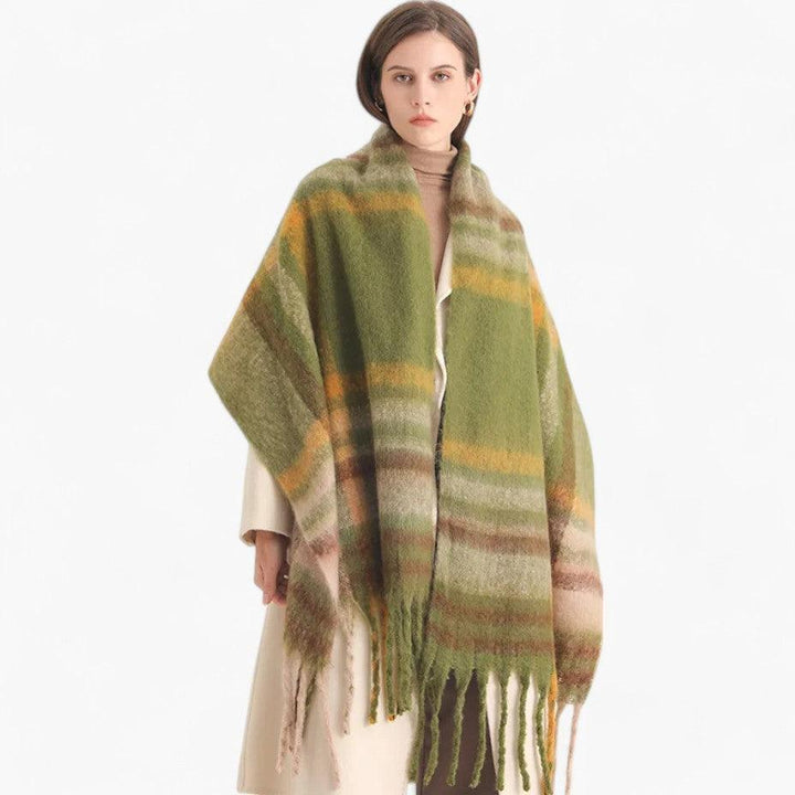 Ivy | Women’s Fuzzy Plaid Blanket Scarf with Thick Tassels