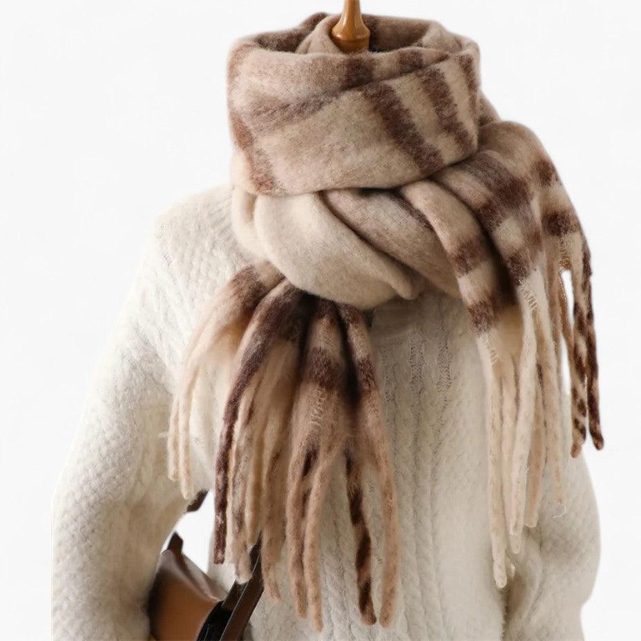 Ivy | Women’s Fuzzy Plaid Blanket Scarf with Thick Tassels