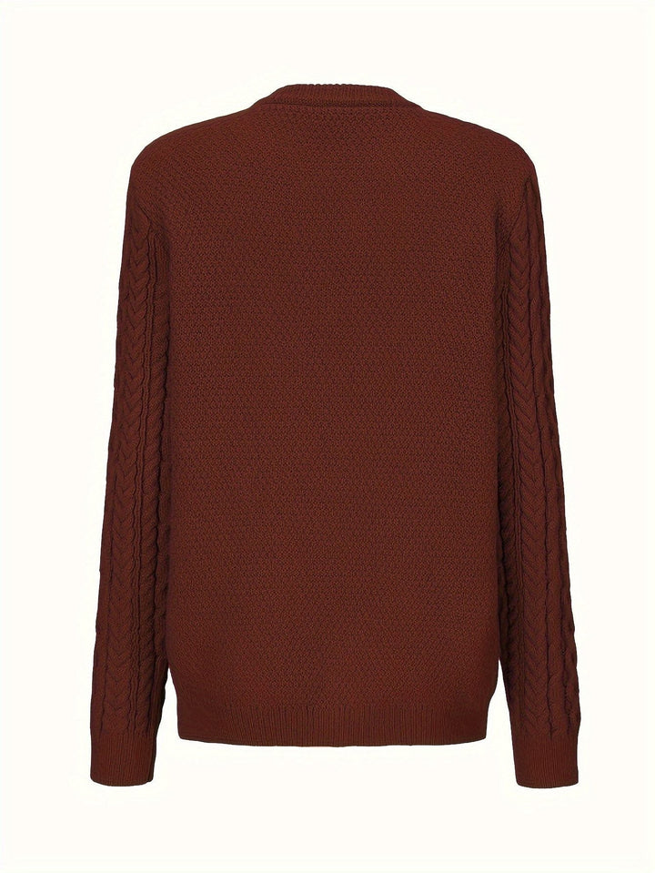 Ysabeau | Women's Chunky Cable Knit Crew Neck Cardigan with Pockets