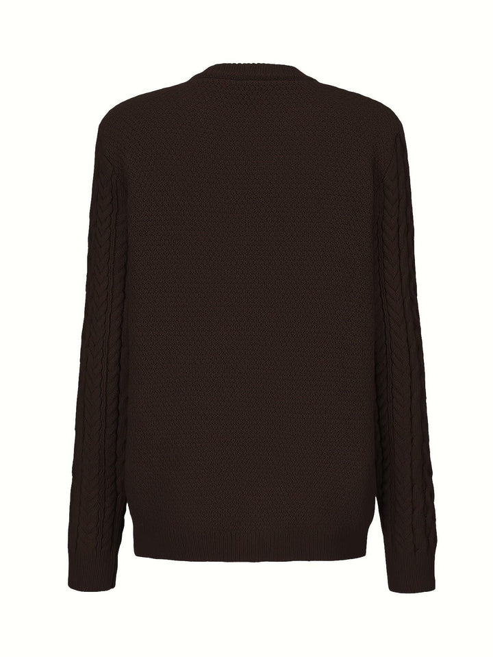 Ysabeau | Women's Chunky Cable Knit Crew Neck Cardigan with Pockets